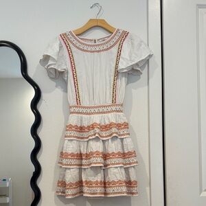 Tularosa White and Orange Embroidered Dress